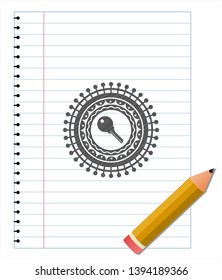 key icon emblem drawn in pencil. Vector Illustration. Detailed.
