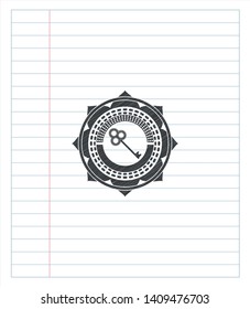 key icon emblem with pencil effect. Vector Illustration. Detailed.