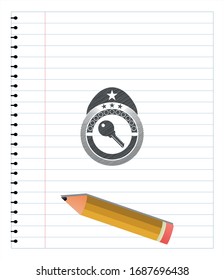 key icon emblem with pencil effect. Vector Illustration. Detailed.