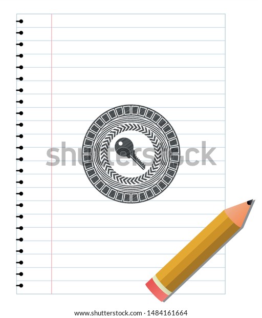 key icon emblem with pencil effect. Vector\
Illustration. Detailed.