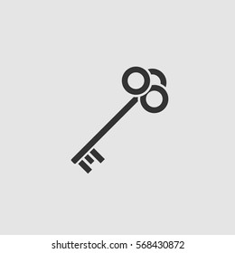 Key icon flat. Black pictogram on grey background. Vector illustration symbol