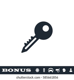 Key icon flat. Black pictogram on white background. Vector illustration symbol and bonus button