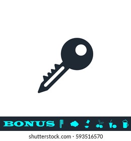 Key icon flat. Black pictogram on white background. Vector illustration symbol and bonus button