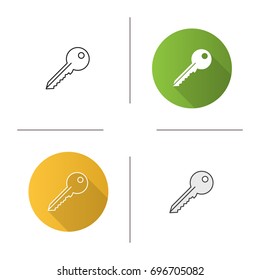 Key icon. Flat design, linear and color styles. Isolated vector illustrations
