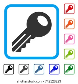 Key icon. Flat gray iconic symbol inside a light blue rounded square. Black, gray, green, blue, red, orange color versions of Key vector. Designed for web and app interfaces.