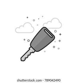 Key icon in flat outlined grayscale style. Vector illustration.