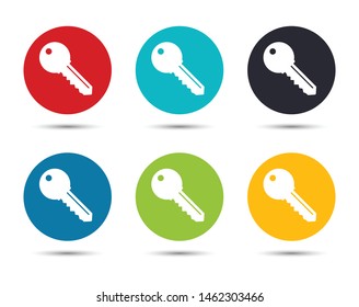 Key icon flat round button set illustration design isolated on white background