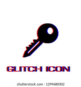 Key icon flat. Simple pictogram - Glitch effect. Vector illustration symbol
