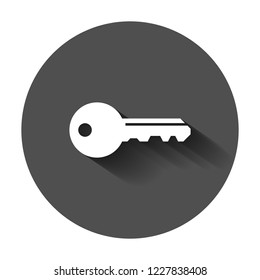 Key icon in flat style. Access login vector illustration with long shadow. Password key business concept.