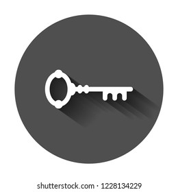 Key icon in flat style. Access login vector illustration with long shadow. Password key business concept.