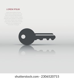 Key icon in flat style. Access login vector illustration on white isolated background. Password key business concept.