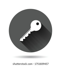 Key icon in flat style. Password vector illustration on black round background with long shadow effect. Access circle button business concept.