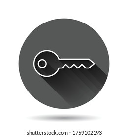 Key icon in flat style. Password vector illustration on black round background with long shadow effect. Access circle button business concept.