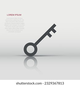 Key icon in flat style. Password vector illustration on white isolated background. Access business concept.