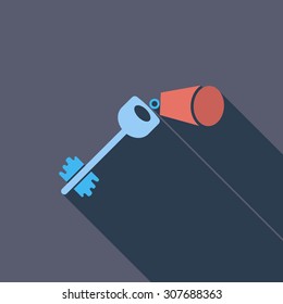 Key icon. Flat vector related icon with long shadow for web and mobile applications. It can be used as - logo, pictogram, icon, infographic element. Vector Illustration.