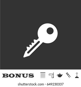 Key icon flat. White pictogram on black background. Vector illustration symbol and bonus icons