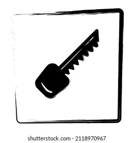 Key icon, framed brush strokes, vector illustration.