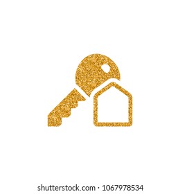 Key icon in gold glitter texture. Sparkle luxury style vector illustration.