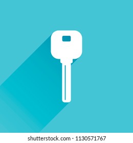 key icon. Gray icon with long shadow in bottom left corner on blue background