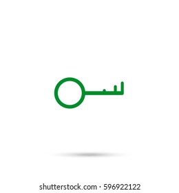 key icon. Green icon and gray shadow 