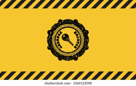key icon grunge black emblem with yellow background, warning sign. Vector Illustration. Detailed.