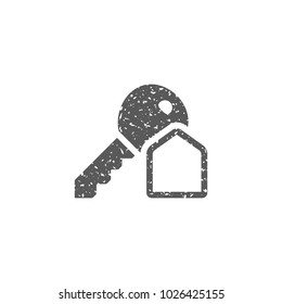 Key icon in grunge texture. Vintage style vector illustration.