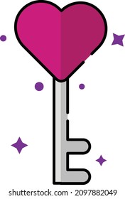 Key Icon. Happy Valentine day signs and symbols. Love, couple, relationship, dating, wedding, holiday, romantic amour theme. 
