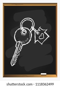 Key Icon. Key of house isolated on blackboard background. Hand drawn vector illustration.