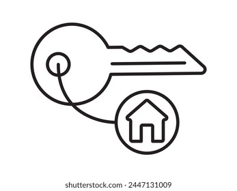 Key icon for house representation, isolated against a white background. This simple vector symbol evokes a sense of warmth and security, embodying the concept of home.