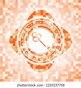 key icon inside abstract orange mosaic emblem