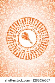 key icon inside abstract orange mosaic emblem