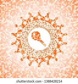 key icon inside abstract orange mosaic emblem with background