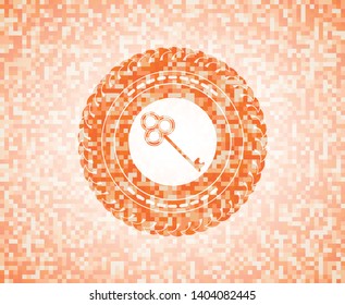 key icon inside abstract orange mosaic emblem with background