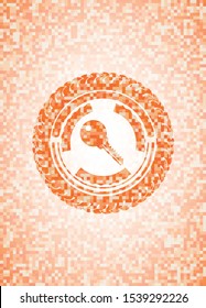 key icon inside abstract orange mosaic emblem with background