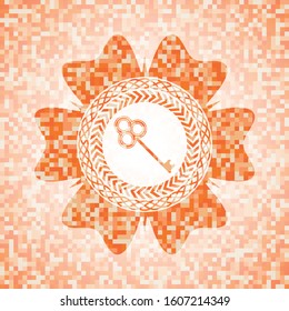 key icon inside abstract orange mosaic emblem with background