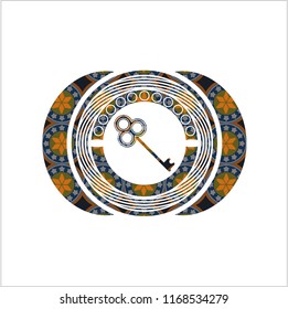 key icon inside arabesque emblem background. arabic decoration.