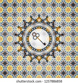 key icon inside arabesque emblem background. arabic decoration.