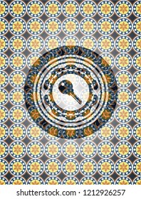 key icon inside arabesque style emblem. arabic decoration.