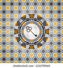 key icon inside arabesque style emblem. arabic decoration.