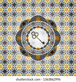 key icon inside arabesque style emblem. arabic decoration.