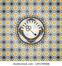 key icon inside arabesque style emblem. arabic decoration.