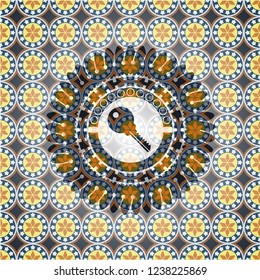 key icon inside arabic emblem background. Arabesque decoration.
