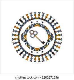 key icon inside arabic emblem background. Arabesque decoration.