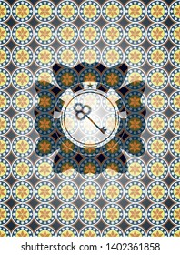 key icon inside arabic emblem background. Arabesque decoration.