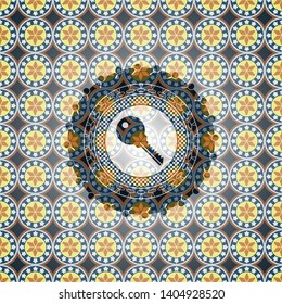key icon inside arabic emblem background. Arabesque decoration.