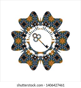 key icon inside arabic emblem background. Arabesque decoration.
