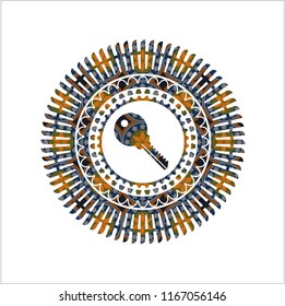 key icon inside arabic style badge. Arabesque decoration.
