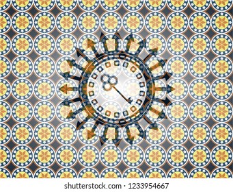 key icon inside arabic style emblem. Arabesque decoration.