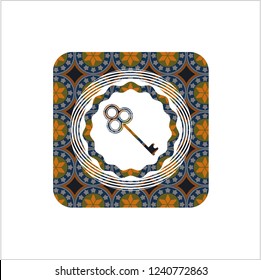 key icon inside arabic style emblem. Arabesque decoration.