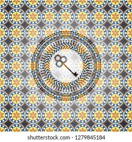 key icon inside arabic style emblem. Arabesque decoration.
